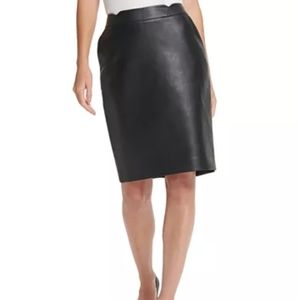 DKNY Petite Faux Leather Pencil Skirt